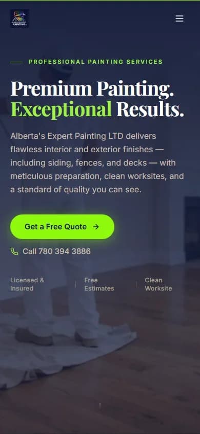 Alberta's Expert Painting homepage on mobile