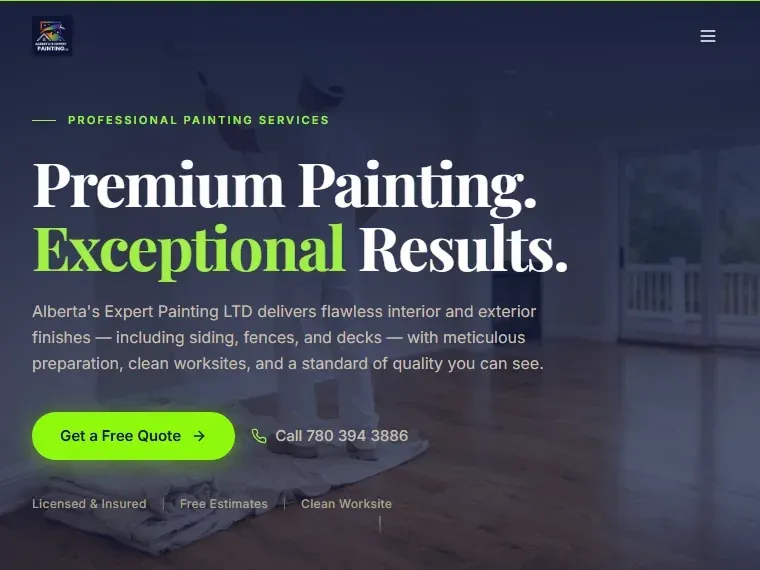 Alberta's Expert Painting homepage on tablet
