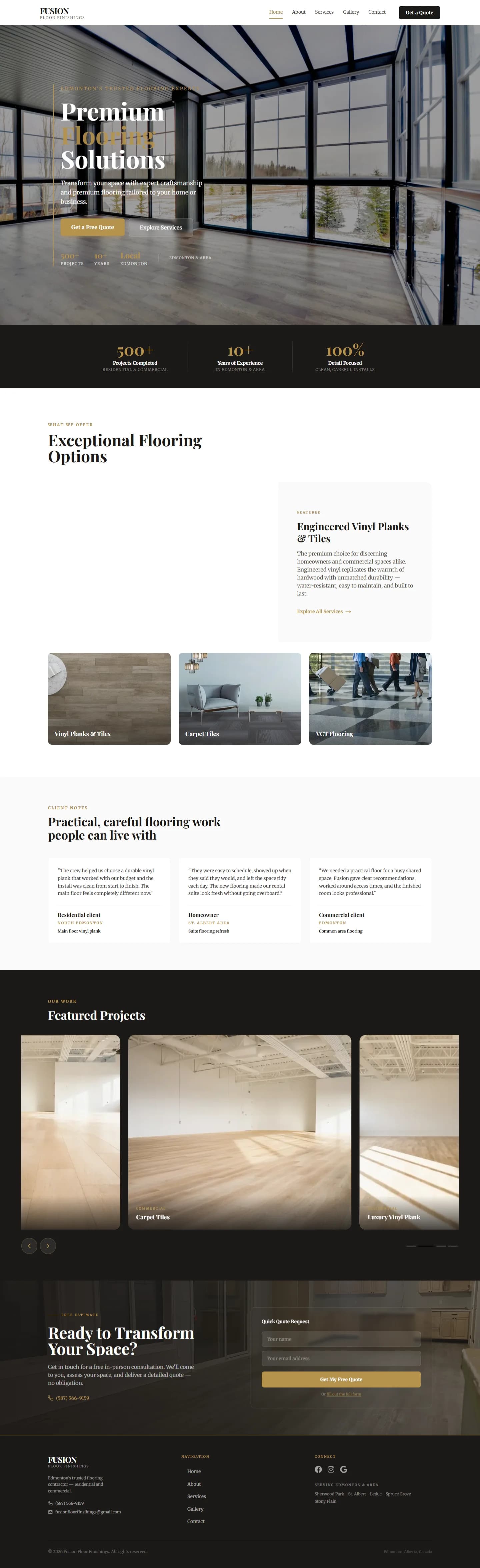 Fusion Floor Finishings homepage on desktop