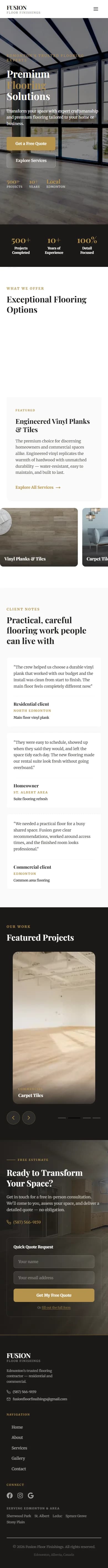 Fusion Floor Finishings homepage on mobile