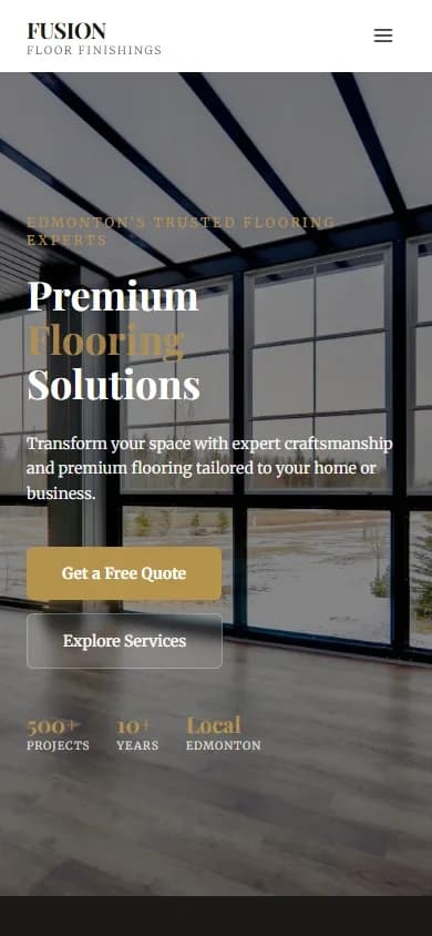 Fusion Floor Finishings homepage on mobile