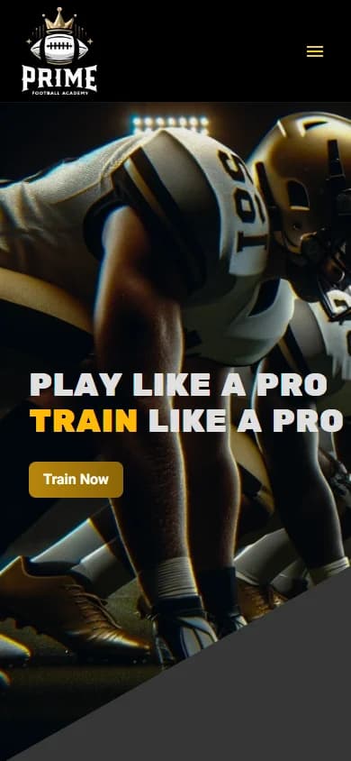 Prime Football Academy homepage on mobile