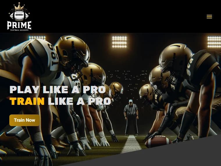 Prime Football Academy homepage on tablet